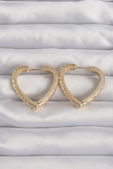 Pirinç Gold Renk Zirkon Taşlı Motifli Kalp Küpe TJ-BKP9285 ürün görseli 1