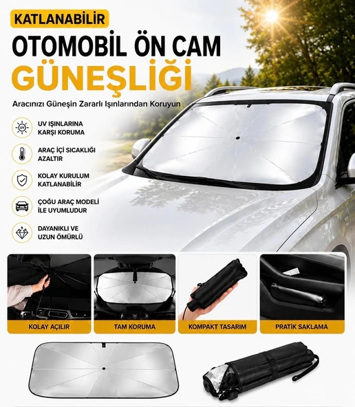 Katlanabilir Otomobil Ön Cam Güneşliği Şemsiye UV Korumalı Araç Cam Gölgeliği ürün görseli 1