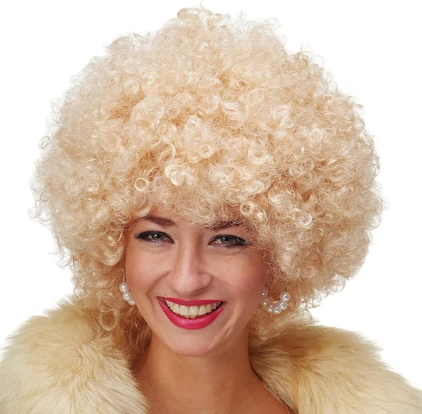 Altın Renk Kıvırcık Afro Bonus Peruk Saç Parti Peruğu Platin Gold ürün görseli 1