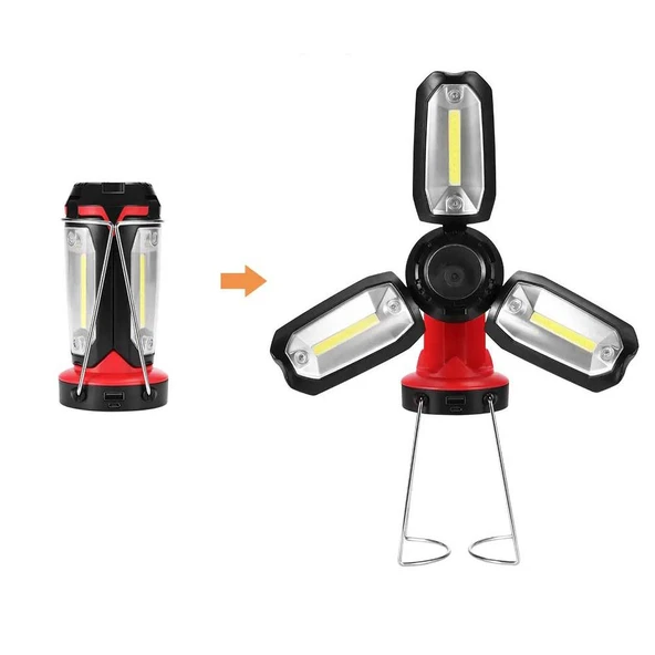 Şarjlı Katlanabilir 3 XCob Led + 3W Led Çok Fonksiyonlu Kamp Feneri P-8801 ürün görseli 1