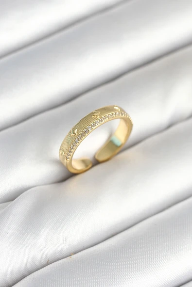 Gold Renk Şerit Zirkon Taşlı Kadın Yüzük TJ-BYK3905 ürün görseli 1