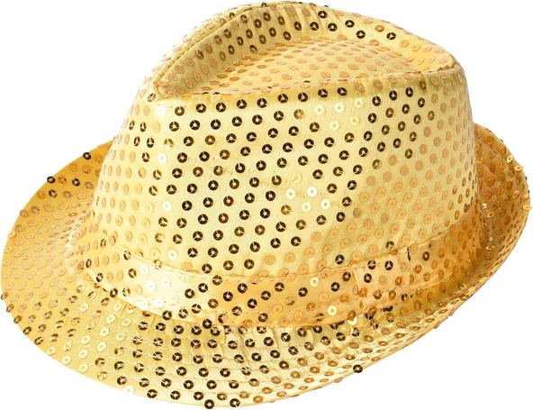 Disko Star Altın Gold Payetli Fötr Şapka Yetişkin Boy ürün görseli 1