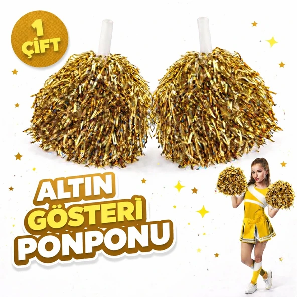 1 Çift ( 2 Adet ) Altın Renk 23 Nisan 19 Mayıs 29 Ekim Okul Gösteri Ponponları ürün görseli 1