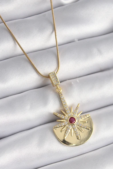 316L Çelik Gold Renk Zirkon Taşlı Yıldız Model Kadın Kolye TJ-BKO9518 ürün görseli 1