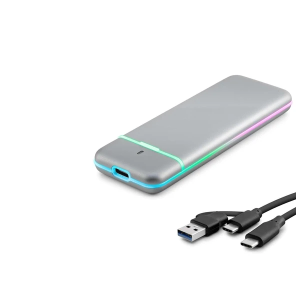 SSD Kutu Type-C 3.1 + Usb3.0 Nvme + Ngff M2 Chıp Rtl9210B Gri HDX1774 ürün görseli 1