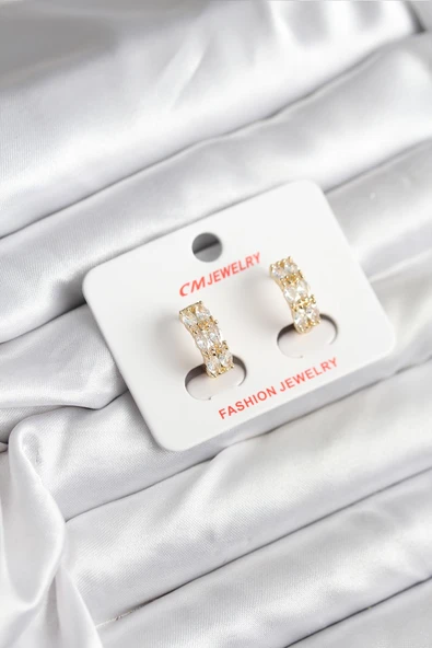 14K Gold Renk Kaplama Zirkon Taşlı CM Kadın Küpe - TJ-BKP11409 ürün görseli 1