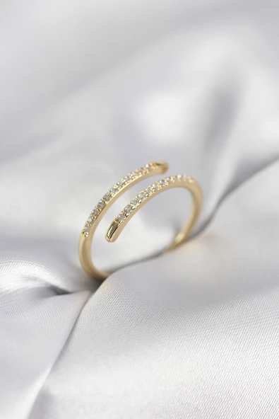 Gold Renk Yılan Kuyruk Model Zirkon Taşlı Kadın Yüzük TJ-BYK4028 ürün görseli 1