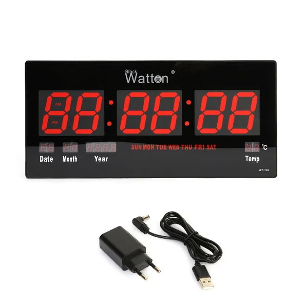 Büyük Ekran LED Dijital Duvar Saati Tarih ve Sıcaklık Göstergeli WT-109 ürün görseli 1