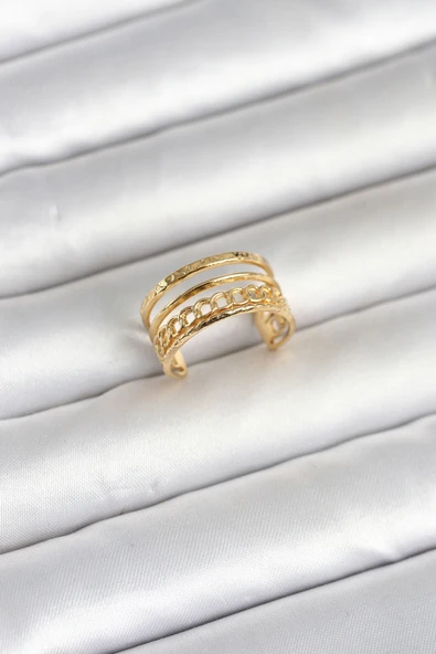 316L Çelik Gold Renk Zincirli Vintage Model Kadın Yüzük TJ-BYK4170 ürün görseli 1