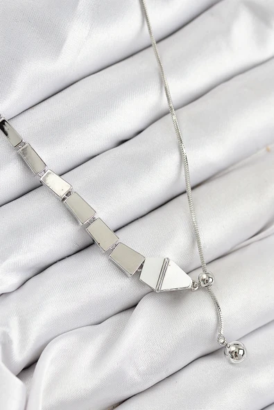 Pirinç Yılan Model Gümüş Renk Asansörlü Kadın Kolye TJ-BKO10553 ürün görseli 1