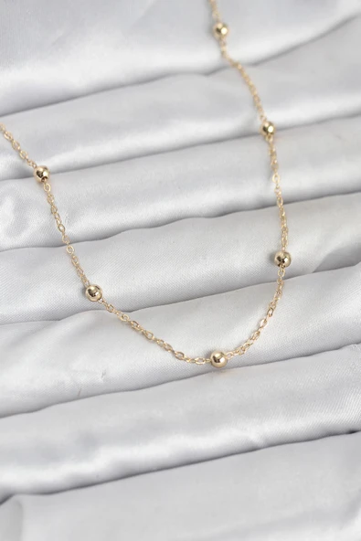 CM 14K Gold Renk Pirinç Top Zincirli 60 cm Kadın Kolye TJ-BKO10940 ürün görseli 1