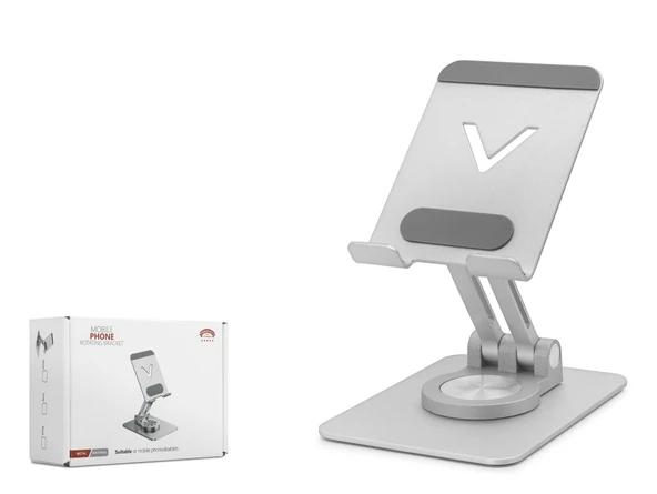 360 Derece Döner Ayarlanabilir Masaüstü Telefon Standi Metal - Gümüş HDX8025 ürün görseli 1