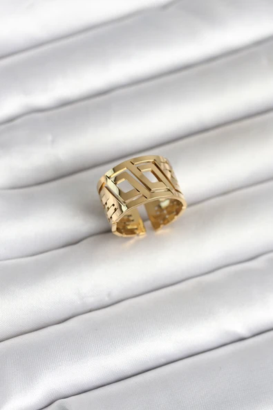 316L Çelik Gold Renk Geometrik Model Kadın Yüzük TJ-BYK4176 ürün görseli 1