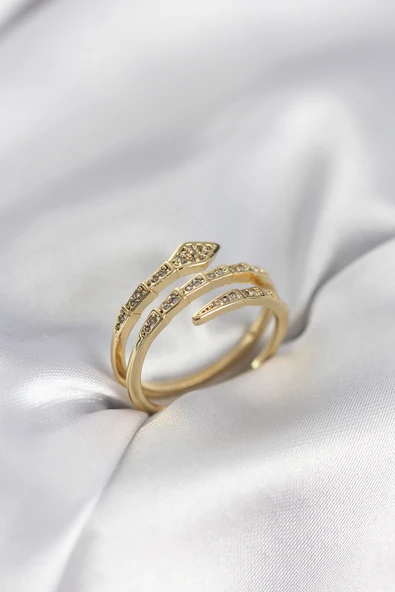 Yılan Model Gold Renk Zirkon Taşlı Kadın Yüzük TJ-BYK3979 ürün görseli 1