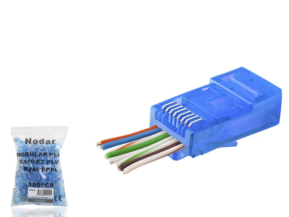 Cat6 Ez Rj45 Konnektör - 100 Adet Mavi / Ekonomik Poşet Paket ND2412 ürün görseli 1
