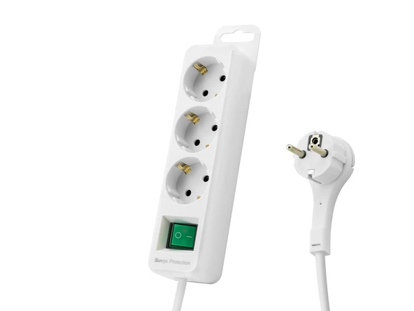Akım Korumalı Uzatma Kablosu 3 Priz Anahtarlı 306 Joule 3G1.0Mm Tam Bakır 1.5M - Beyaz SPGF03 ürün görseli 1