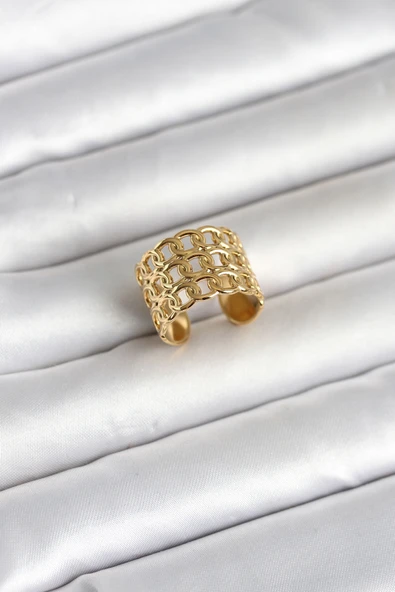 316L Çelik Gold Renk Zincir Model Kadın Yüzük TJ-BYK4177 ürün görseli 1