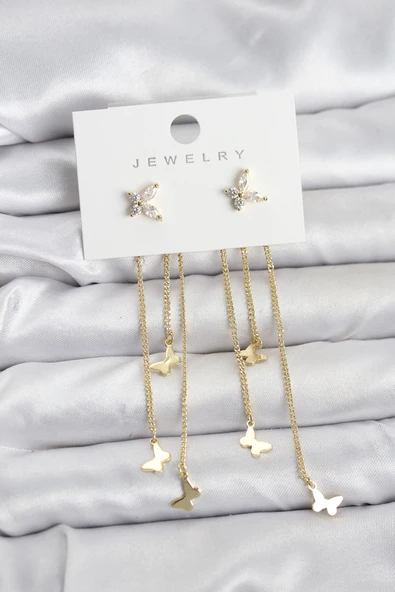 Model Gold Renk Pirinç Sallantılı Kadın Küpe TJ-BKP11457 ürün görseli 1