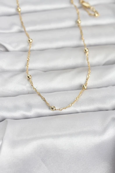 CM 14K Gold Renk Burgu ve Top Zincirli Model 60 cm Kadın Kolye TJ-BKO10975 ürün görseli 1