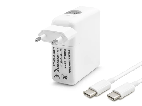 20.3V 3A 61W Laptop Adaptörü - Type-C - Asus Dell Uyumlu - Beyaz HD8898 ürün görseli 1