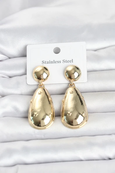 316L Çelik Gold Renk Damla Model Kadın Küpe TJ-BKP11830 ürün görseli 1