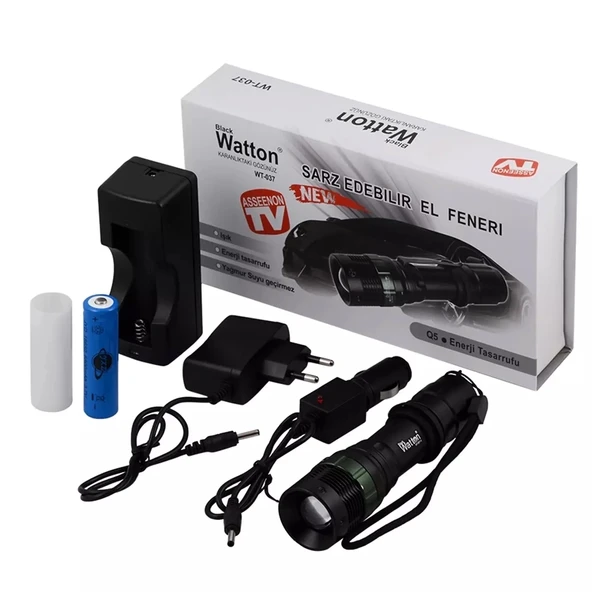 Black Wt-037-şarjlı Zoomlu Acil Durum Feneri ürün görseli 1