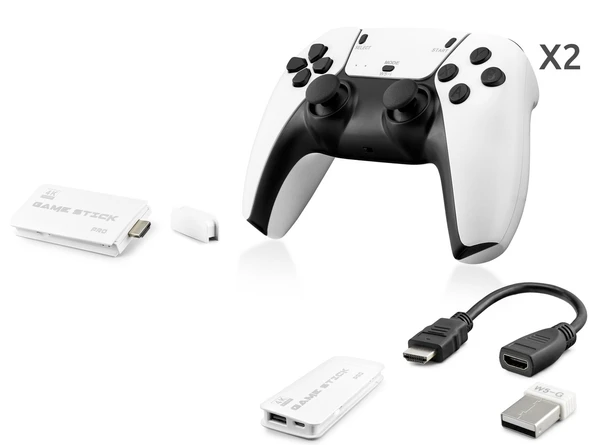 Retro Oyun Stick Hdmi Çift Gamepad Seti 2.4G Kablosuz - Beyaz HD330 ürün görseli 1