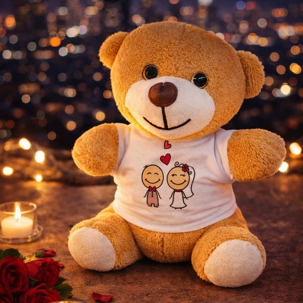 Sevimli Gelin Damat Tişörtlü Peluş Oyuncak Ayıcık ürün görseli 1
