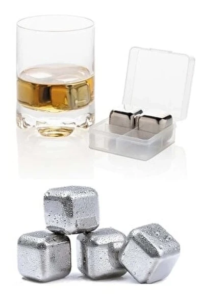 4'lü Çelik Metal Kaplama Viski Taşı Soğutma Buz Küpü ürün görseli 1