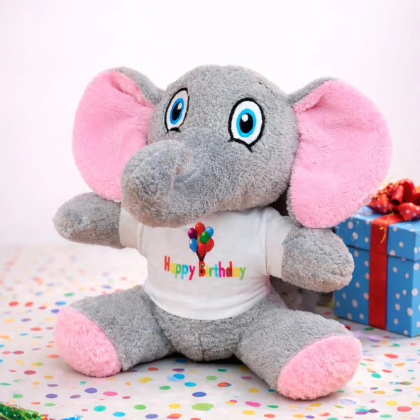 Happy Birthday Tişörtlü Peluş Oyuncak Fil ürün görseli 1