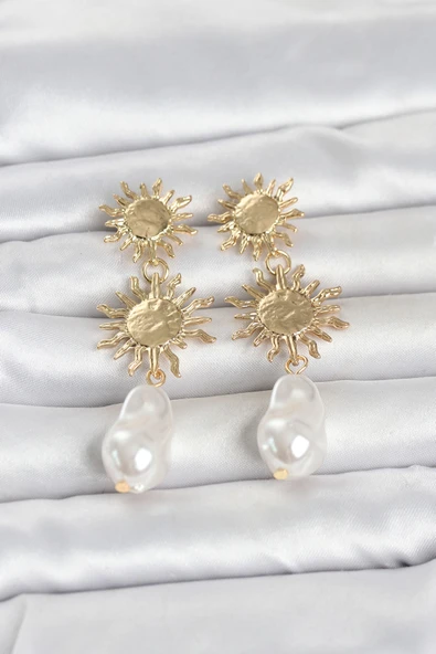 Gold Renk Pirinç Güneş Model Detaylı Kadın Küpe TJ-BKP11797 ürün görseli 1