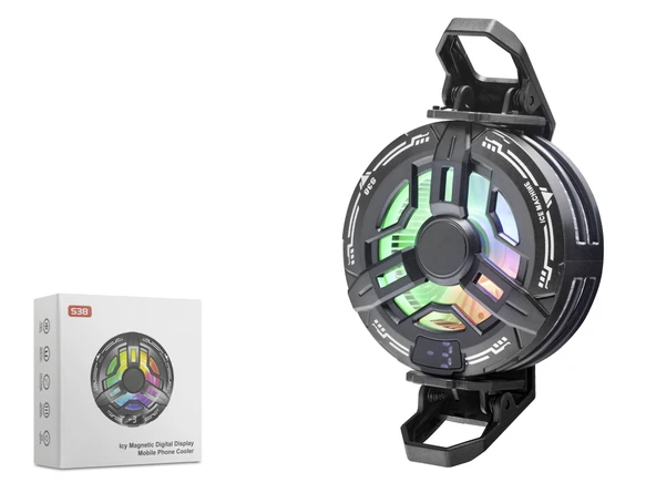 Manyetik Klipsli Telefon Soğutucu Fan Rgb Isı Göstergeli Siyah S38 ürün görseli 1