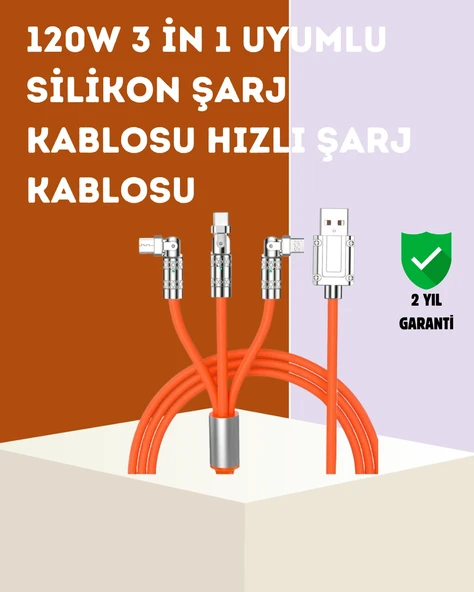 120 w Hızlı Çözüm Sunan 3'ü 1 Usb Şarj Kablosu– Sağlam Gövde ürün görseli 1