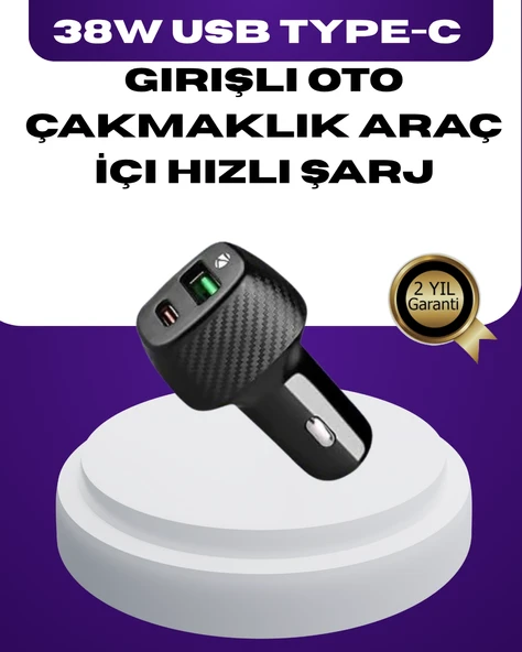 38w Çift Çıkışlı Araç Şarj Cihazı – Type-c Ve Usb Pd Destekli ürün görseli 1