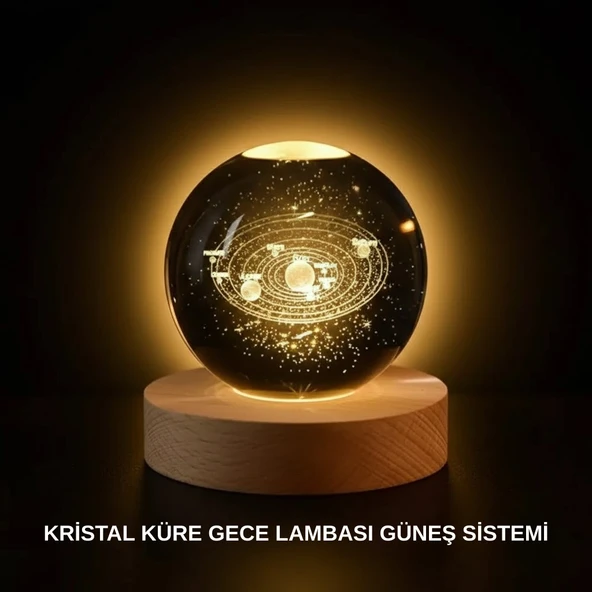 Ahşap Standlı Led Kristal Küre Lazer İşlemeli Dekoratif Obje ürün görseli 1