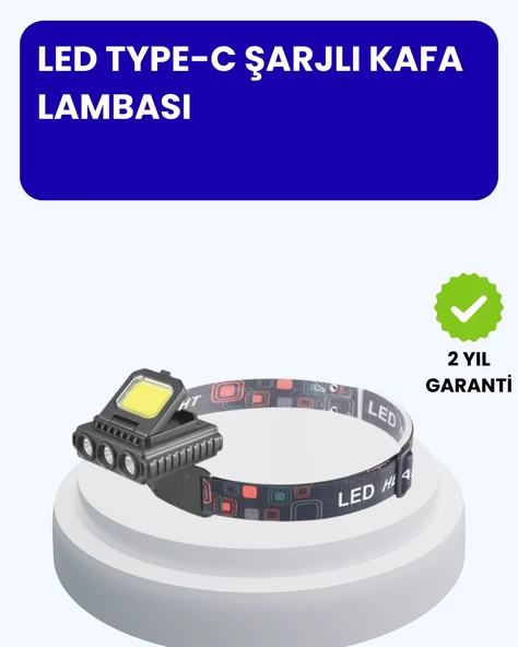 800 Lumen Led Kafa Lambası Cob Ve Xpe Led Type C Şarjlı Ayarlanabilir ürün görseli 1