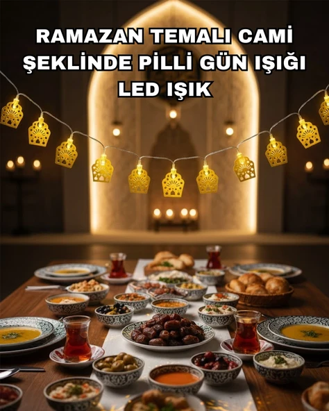 Dekoratif Ramazan Led Işık Pilli Cami Tasarımlı Zincir Aydınlatma ürün görseli 1