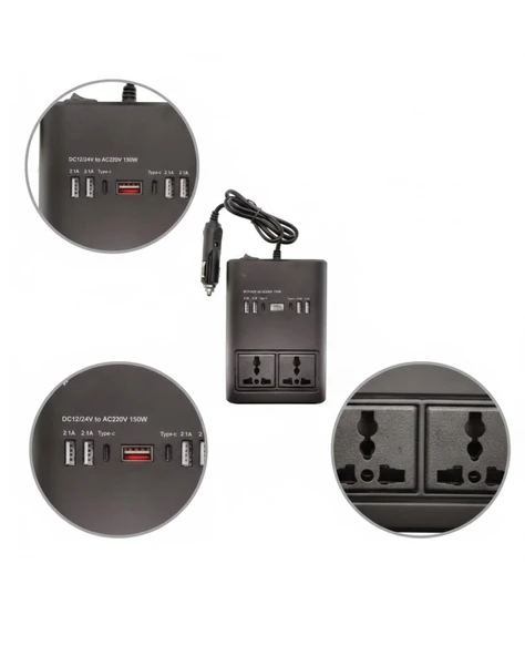 Araç Çakmak Girişli Güç İnvertörü 150w - Resim 3