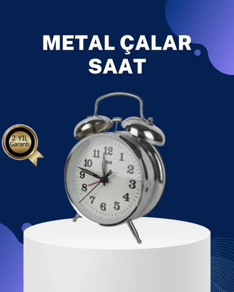 Alarmlı Dekoratif Yuvarlak Masa Saati Gümüş Renk Sessiz Ve Işıklı ürün görseli 1