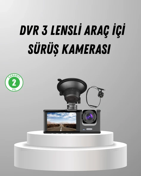 Üç Kameralı Araç Dvr Full Hd Gece Görüşlü Ve 2 İnç Ips Ekranlı ürün görseli 1