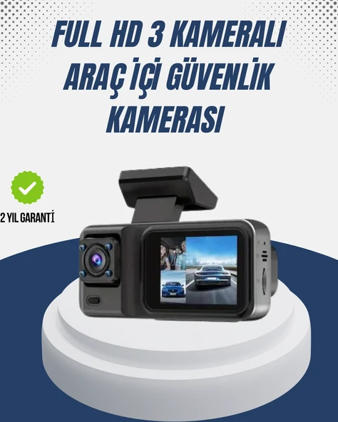 1080p Üç Kameralı Araç Kamerası Wi-fi Destekli Park Modu Ve G-sensörlü ürün görseli 1