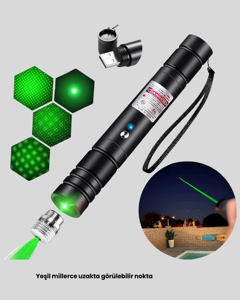 Uzun Mesafe Görünürlüklü Yeşil Lazer Pointer Şarjlı - Resim 5