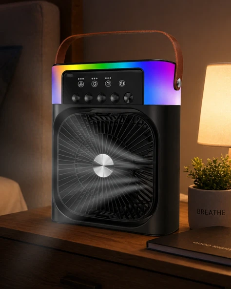 Usb Şarjlı Masaüstü Sprey Fan Taşınabilir Serinletici Rgb Işıklı Mini Klima ürün görseli 1