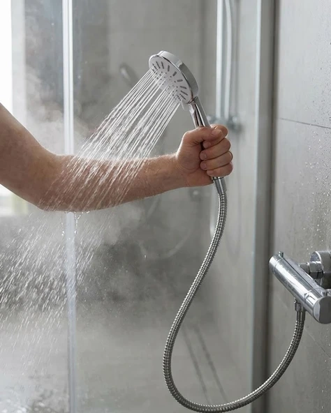 Spiral Hortumlu 4 Kademeli Krem El Duşu Başlığı Banyo Duş Seti ürün görseli 1