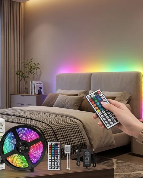 Kumandalı Rgb Şerit Led 5 Metre Renk Değiştiren Dekoratif Led Işık ürün görseli 1