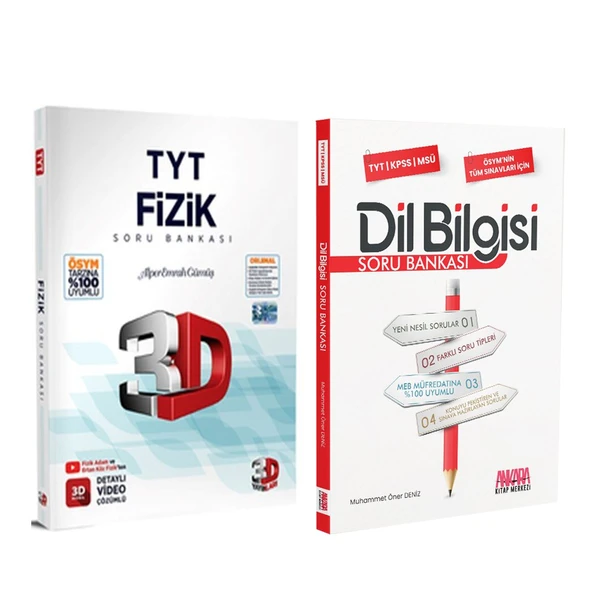 3D TYT Fizik ve AKM Dil Bilgisi Soru Bankası Seti 2 Kitap ürün görseli 1