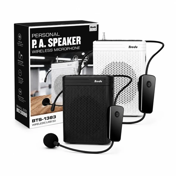 Ultratekno BTS-1383 Kablosuz Mikrofonlu Rehber Amfisi Bluetooth FM USB TF Kart Destekli Taşınabilir Öğretmen Amfisi ürün görseli 1