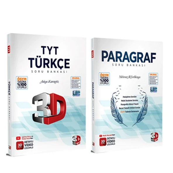 3D TYT Türkçe ve Paragraf Soru Bankası Seti 2 Kitap ürün görseli 1