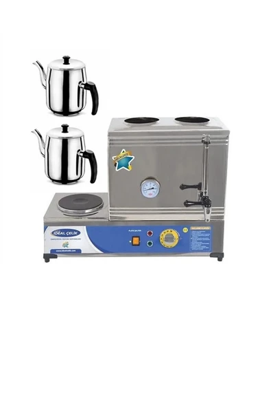İdeal Çelik 40 Model Çift Demlikli Kahveci , Çay Kazanı , Çay Ocağı Pleytli Elektrikli 40 Lt-DEMLİK DAHİL ürün görseli 1