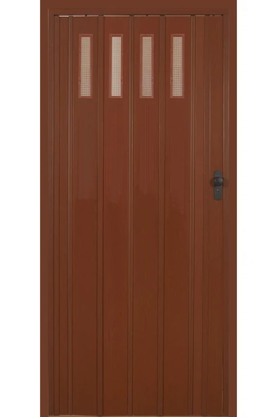 1 Sıra Camlı Akordeon Kapı, Ceviz Ahşap Desenli, 72x200cm ürün görseli 1
